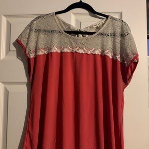 A Pink Mesh and White Lace Shirt